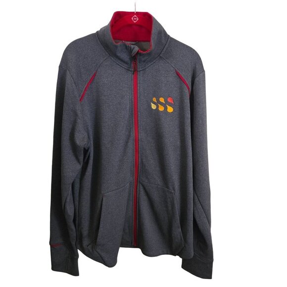 Elevate Quality Gray Red Trim Embroidered Full Zip Mock Neck Track Jacket Size L - Picture 1 of 10